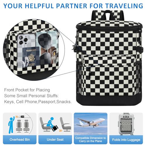 Tenot Cooler Backpack 33/40 Cans Backpack Coolers Insulated Leak Proof Soft Beach Cooler Bag for Men Women Ice Chest Backpack Camping Hiking Picnic Travel Cooler Lunch Backpack - color: Black Checkered, size: 33 Cans