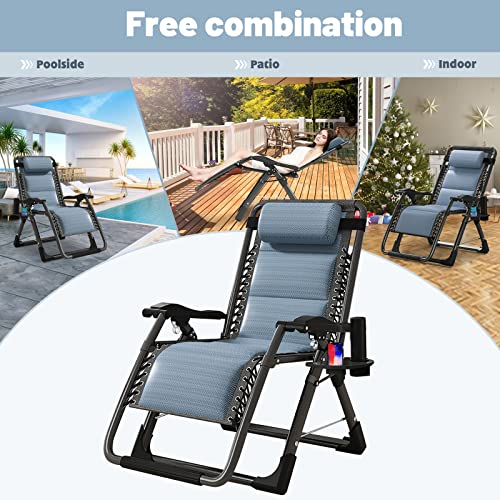 Slsy Zero Gravity Chair, Reclining Lounge Chair with Removable Tray for Indoor and Outdoor, Patio Recliner Folding Reclining Chair, Pacific Blue - color: Pacific Blue, style: Zero Gravity Chair