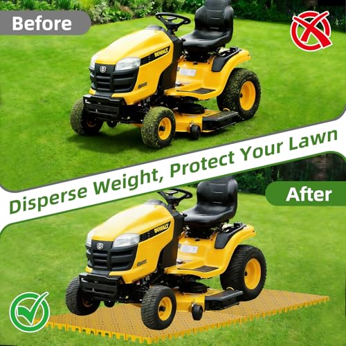 10 Pcs 15.7" x 15.7" Heavy Duty Ground Protection Mats, Interlocking Non-Slip Floor Mat, Heavyweight Gravel Grid Drive on Lawn, 6613 lb Load Permeable Paver for Parking, Outdoor Event Flooring, Yellow - color: Yellow