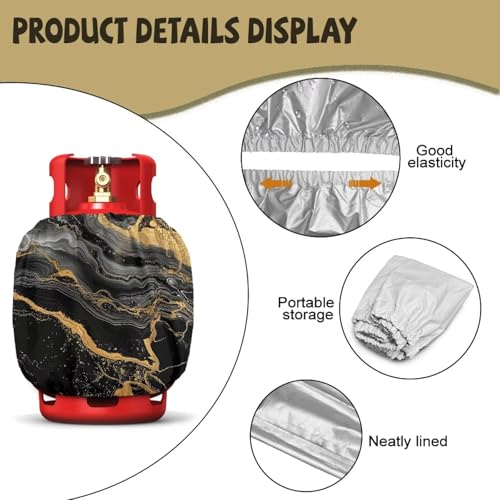 Rv Propane Tank Cover Black Gold Gas Tank Covers Protective Covers for Grill, Travel Trailer RV and Outdoor Use Windproof Weatherproof Gas Carrier - color: Black Gold