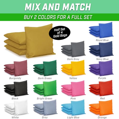 GoSports Classic Cornhole Bean Bags Set of 4-16 Colors Available - Regulation All Weather, Mix and Match - color: Gold, size: 6 X 6"