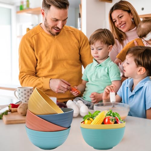 Unbreakable Wheat Straw Cereal Bowls Set of 4, 24 OZ Microwave and Dishwasher Safe Lightweight Soup and Salad Bowl Sets, Reusable Dessert Bowls for Rice, Pasta, Snack, Fruit, BPA Free (4 Colors) - color: 4 Colors