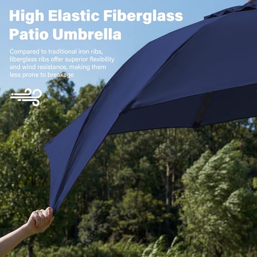 JEAREY 9FT Outdoor Patio Umbrella,Market Table Umbrella with 8 Fiberglass Ribs, Pool Umbrella with Tilt and Crank, UV Protection Lightweight & Wind-Resistant for Lawn, Garden, Deck and Backyard, Navy - color: Navy