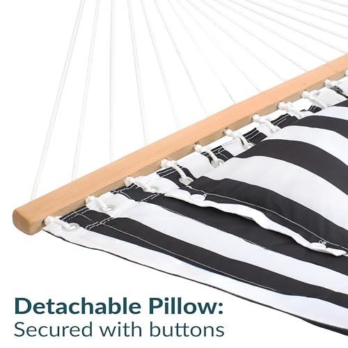 Sunnydaze Quilted Double Hammock for Outside with Spreader Bars and Pillow - 450 lb Capacity, 74x55 Inch Bed, UV Resistant, Quick Dry - Chains Included, Stand Sold Separately - Black & White - color: Black & White