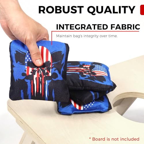 Professional Tournament Cornhole Bags Set of 8 Regulation 6”x6”, 15–16 oz | Dual-Sided Slick & Stick | Quad-Stitched Durability | Premium Resin Fill | Includes Carry Bag