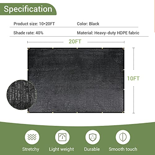 Keten 40% Garden Shade Cloth, 10x20FT HDPE Mesh Tarp with Upgraded Grommets, UV-Resistant Outdoor Sun Shades for Greenhouse, Garden, Patio Plants, Pergola - color: 40%, size: 10x20FT