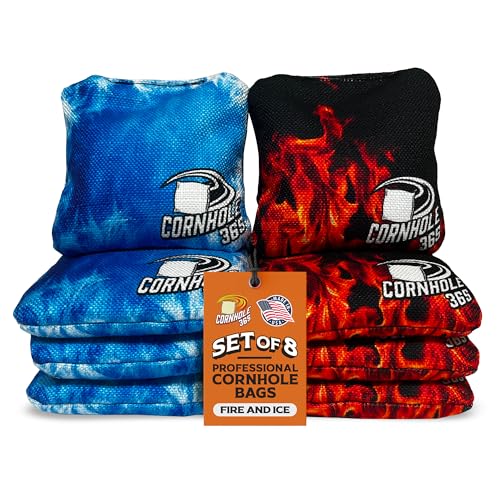 Cornhole365 Themed Cornhole Bag - All-Weather, Heavy-Duty & Durable Polyester Fabric, Resin Filling, Double-Stitched Duck Cloth - Professional Cornhole Bean Bags for Indoor & Outdoor Use - Set of 8 - color: Fire & lce