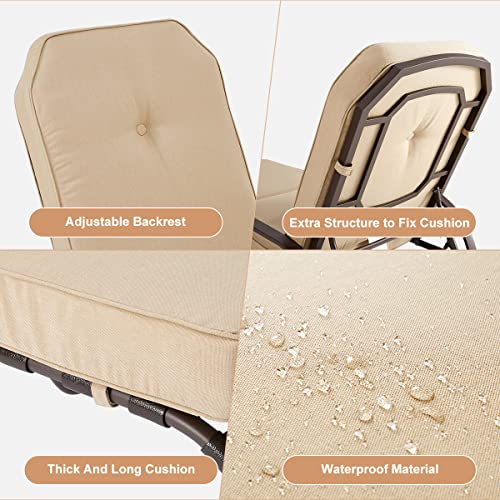 U-MAX Adjustable Outdoor Chaise Lounge Chair Patio Lounge Chair Recliner Furniture with Armrest and Cushion for Deck, Poolside, Backyard (Beige, 1 PC) - color: Beige, size: 1 PC
