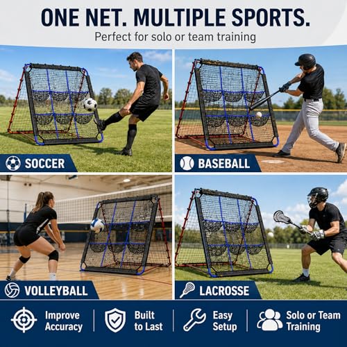 Pro-Grade 12-Angle Baseball & Softball Rebounder Net | with 9-Pocket Target for Pitching & Hitting Practice | Portable Multi-Sport Trainer for Soccer, Lacrosse, Volleyball