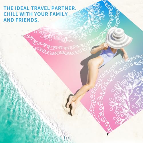 Beach Blanket 78''×110'' Suits 1-7 Adults Waterproof Sandproof Oversized Lightweight Sand Free Beach Blanket Large Picnic Mat for Travel Camping Picnic Hiking - color: Half Mandala, size: 78''x110''