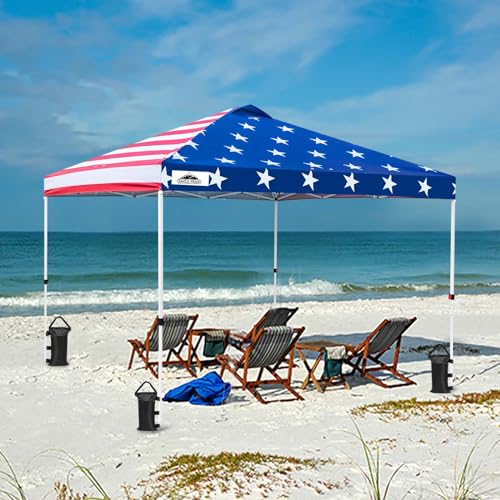 EAGLE PEAK Pop Up Canopy Tent with Wheeled Carry Bag, 8 Stakes, 4 Ropes, 4 Weight Bags, Easy Set Up Tent Canopy, 10x10 ft, 100sqft of Shade, American Flag - color: American Flag, size: 10x10
