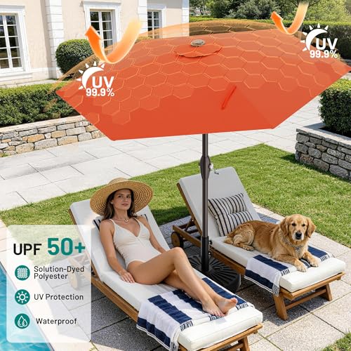 AreShark 7.5FT Patio Umbrella Table Market Umbrella with 6 Sturdy Ribs, Button Tilt/Crank, Heavy-Duty Outdoor Umbrellas for Pool, Deck, Garden and Backyard, Orange - color: Orange, size: 7.5FT