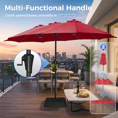 SUPERJARE 13FT Outdoor Umbrella for Patio, Double sided Pool Umbrellas with Fade Resistant Canopy, Large Table Umbrella for Deck, Market, Backyard - Burgundy(No Base) - color: Burgundy, size: 13FT