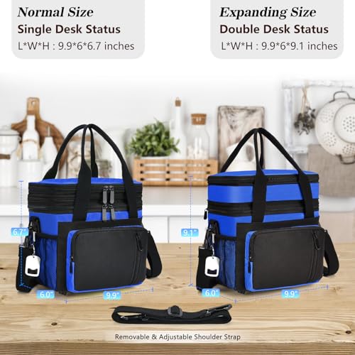 Lunch Box & Lunch Bag for Men Women, Large Insulated Adult Lunch Box, Leakproof Cooler Lunchbox with Bottle Opener for Work Picnic Beach, 16L, Sapphire Blue - color: Blue & Black