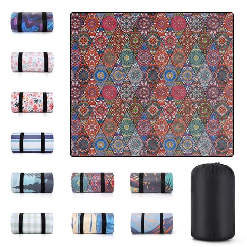 60x80" Picnic Blankets Waterproof Beach Blanket Outdoor Sandproof Foldable Park Lawn Grass Concert Mat Portable Tent Rugs Camper Inside Outside Camping Gifts Accessories Road Trip Necessities - color: Red Bohemian, size: 6'8" x 5' (Rectangular)