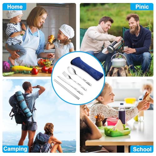 20PCS Premium Travel Utensils With Case, Stainless Steel Reusable Portable Utensils Set With Case, Lengnoyp Travel Silverware Set With Case for Lunch Box Camping, Silver - color: Thin Red blue green black