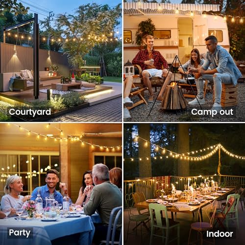 OHLUX 35FT Solar Globe String Lights Outdoor, Waterproof Solar Patio Lights with Remote, 17 Shatterproof LED Filament ST38 Bulbs, 2200K Soft White Dimmable Edison Hanging Lights for Gazebo Deck - color: Warm White, size: 10M