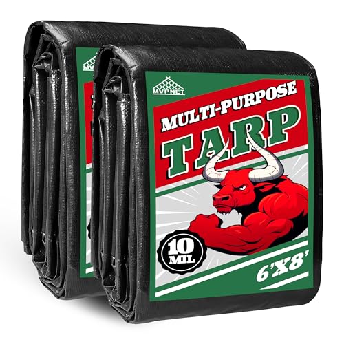 Tarp 6x8(2P) ft Heavy Duty 100% Waterproof 10mil,UV Resistant,Durable Grommets and Reinforced Edges Green/Black Tarp for Camping, Swimming Pools,Car Coverage -by MVPNET - color: Green/Black, size: 6x8(2P)