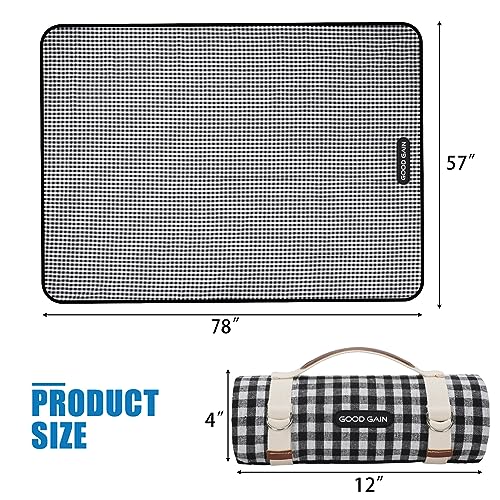 Picnic Outdoor Blankets Waterproof Extra Large - Beach Mat Sand Free Foldable with Carry Strap | Portable Camping Blanket | Park Blanket for Grass Park, Hiking, Travel, Concerts, Indoor (Black) - color: Black