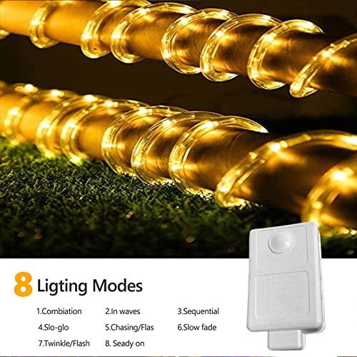 50ft 360 LED Rope Lights Outdoor, Connectable and Flexible Tube Lights with 8 Modes, Waterproof Indoor Outdoor LED Rope Lighting for Deck, Garden, Pool, Patio, Indoor Outdoor Decorations (Warm White) - color: Warm White, size: 50ft
