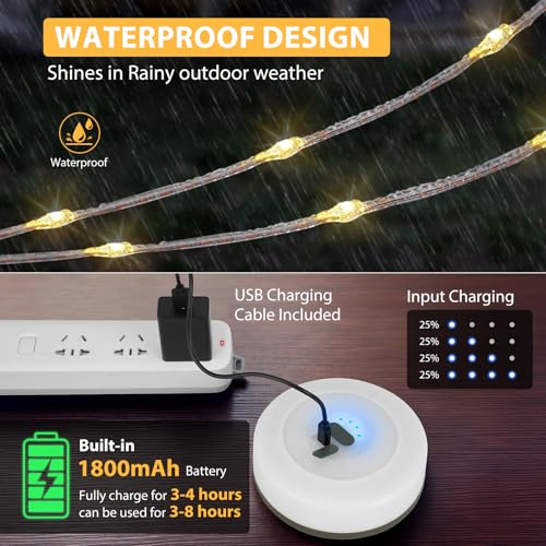 Camping String Lights, 4 in 1 Quick Storage Camping Essentials Gear 32.8FT Rechargeable Tent Lights with 6 Modes Hanging Waterproof LED Camp Lamp for Camping Hiking Patio Garden Festival-Warm White - color: Warm White, size: 1PACK