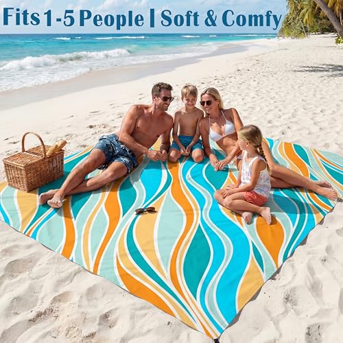 Famstar Beach Blanket Oversized Extra Large 78" X 81",Waterproof Sandproof Beach Blanket 1-7 Adults Lightweight Durable for Travel Camping Hiking Picnic - color: Mixed4, size: 78" X 81"
