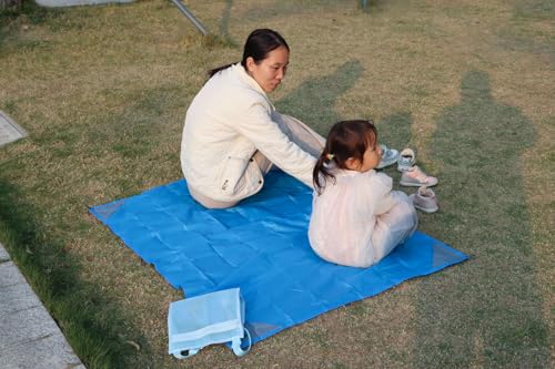 Orga'Neat Pocket Picnic Blanket, Beach Mat Waterproof Sandproof, Compact Lightweight Small Tarp for Camping, Hiking, Backpacking, Festival, Travel, Foldable in Bags (Blue/Grey, 55"x39") - color: Blue/Grey, size: 55"x39"