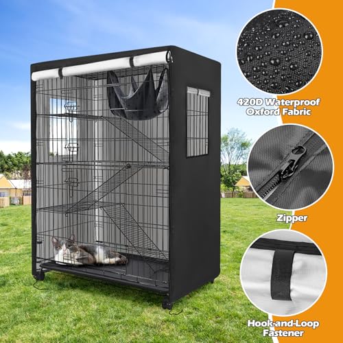 Catio Cover, 37" L x 23.5" W x 50" H Waterproof Cover for Outdoor Cat Enclosure, 420D Cat Cage Cover for Homey Pet Cats Cages, Black (Catio Not Included) - size: 37"L x 23.5"W x 50"H for Homey Pet