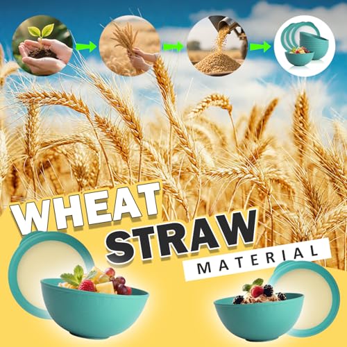 40 OZ Wheat Straw Bowls with Lids Set, 4 PCS Unbreakable Salad Bowls with Lid, Alternative Plastic Food Containers with Lids for Lunch, Microwave & Dishwasher Safe Kitchen Bowl Set, Green - color: Green, size: 40 Oz With Lid