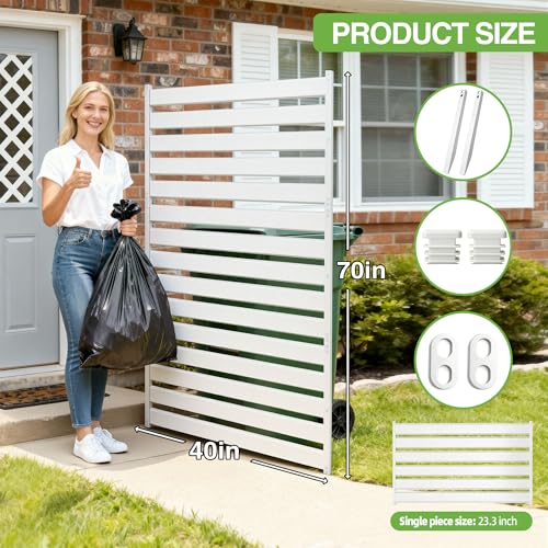Air Conditioner Fence & Patio Privacy Screen – 40" W x 70" H Metal Privacy Fence Panel | Outdoor Privacy Panels for AC Units, Trash Cans & Pools | No-Dig Fencing for Patio Privacy & Gardens (White) - color: White