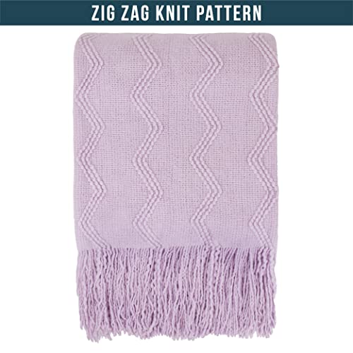 PAVILIA Lavender Purple Knit Throw Blanket for Couch Bed, Soft Knitted Farmhouse Sofa Throw for Living Room, Lightweight Decorative Summer Throw Blanket for Chair, Outdoor Textured Boho Blanket, 50x60 - color: Lavender Purple, size: 50 X 60 Inches - Throw