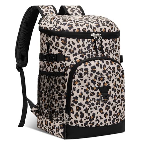 Cooler Backpack, 22L Waterproof Soft Backpack Coolers Leak Proof Beach Backpack Insulated Picnic Lunch Bag for Fishing Camping,Beach,Hiking,Travel - color: Leopard Print