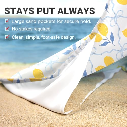 Sunlit Large Beach Blanket Waterproof Sand Proof, 81" x106" Sand Free Mat with Corner Pockets and Storage Bag, for Travel Beach Camping Outdoor Festival, Chic Summer Accent Lemon Lattice