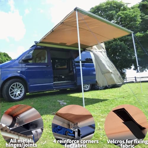 DANCHEL OUTDOOR Car Awning Pull-Out Roof Rack Vehicle Awning UPF50+ Sun Shelter Canopy for SUV Truck Camper Overland Camping, 4.9x6.5ft Khaki - color: khaki pull-out awning, size: 4.9x6.5ft