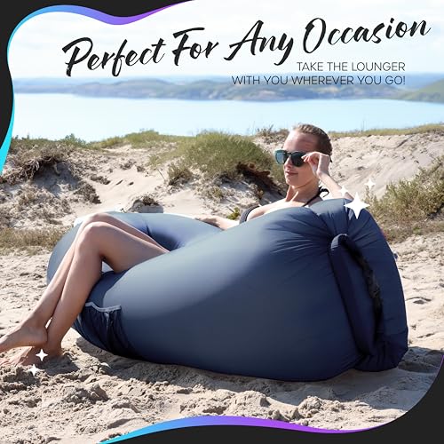 Nevlers Navy Inflatable Couch Air Sofa | 210T Polyester Blow Up Chairs | No-Pump Inflatable Lounger | Air Chair w/ 450 lbs. Capacity, Pockets & Matching Bag | Use as Blow Up Couch for Adults & Kids - color: Navy Blue, size: 1 Pack