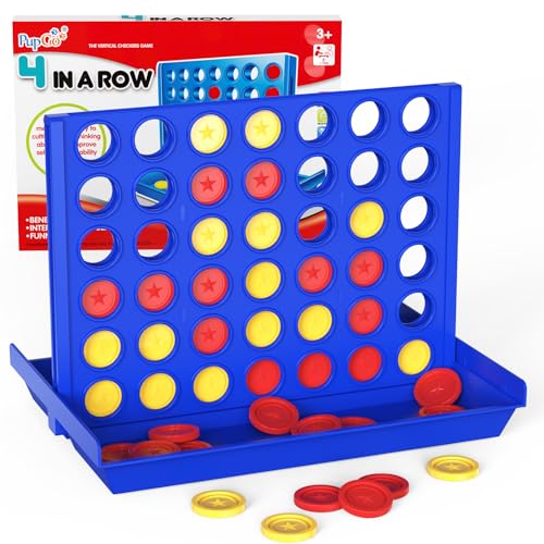 Pup Go Standard Size 4 in a Row Board Games for Kids Ages 3 for Boys Girls Teens, Classic Family Game Educational Toy, Portable 2-Player Strategy Games, 6 Spare Discs Included - color: Standard Size