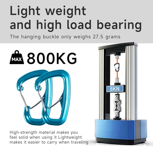 Heavy Duty Carabiner Clip Hook 8KN (1763 lbs), 2 PCS Ultra-Light Aluminum Caribeaners with Double Door D Ring Shape, for Hammock, Camping, Hiking, Backpacking, Dog Leash, Keychain Clip - style: 2#Lake Blue-2pc