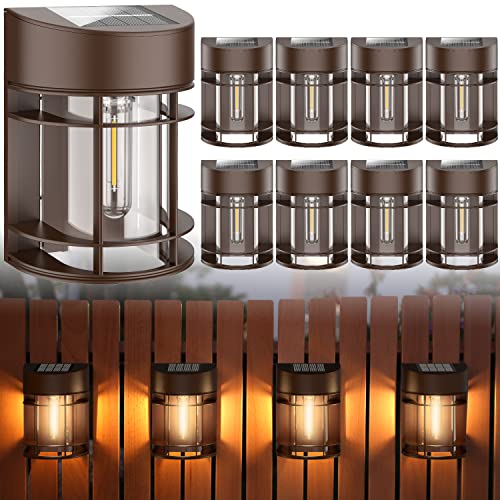 Solar Fence Lights, 8 Pack Deck Light Waterproof Solar Outdoor Lights for Garden Fence Post Backyard Decor, Brown - color: Brown, size: 8 Pack