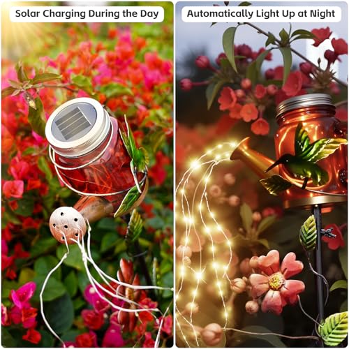 SRNPMIU Solar Watering Can Light, Yard Outdoor Decor Lights, IP65 Waterproof, Hanging Hummingbird Garden Light, Outside Garden Flower Bed Decor, Women Gift, Birthday Gifts - color: Red-Bird