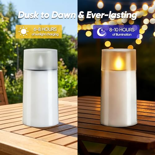 Homemory Solar Candles Outdoor Waterproof, Flickering Flameless LED Candles with Dusk to Dawn Sensor, 3"x6" Solar Powered Candles for Outdoor Lanterns Patio Garden Yard Christmas Decorations, 2 Pack - size: D3"xH6", 2 Pcs, Acrylic