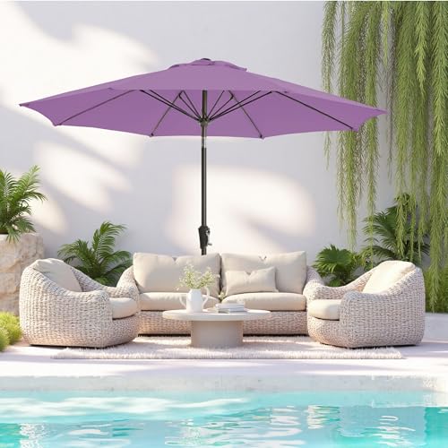 9FT Large Outdoor Patio Umbrella Pool Market Umbrella-UV Resistant, Easy Push Button Tilt and Crank, 8 Sturdy Ribs Heavy-Duty Table Umbrella for Deck, Backyard, Garden(Purple) - color: Purple, size: 9 FT