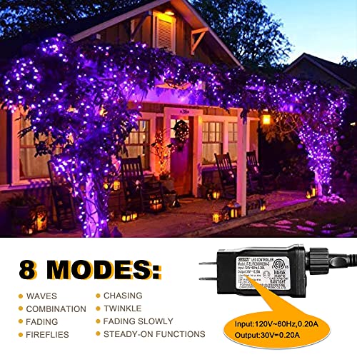 weillsnow 164FT 500 LED Purple Christmas Lights, 8 Modes Waterproof Plug in String Lights for Halloween Christmas Indoor Outdoor Yard Party Wedding Garden Home Decorations (Purple, 164FT) - color: Purple, size: 164FT