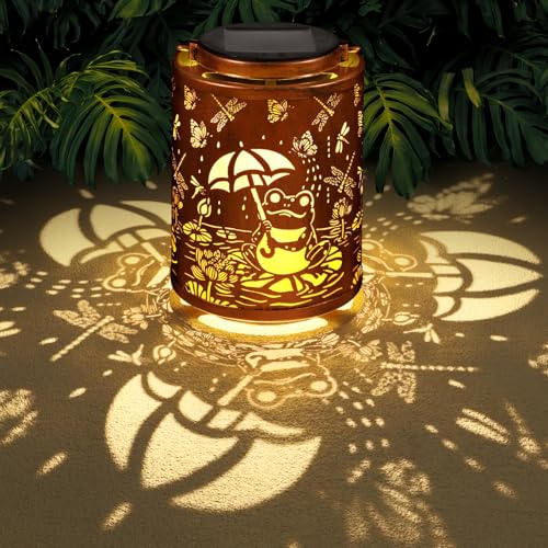 Solar Lanterns Garden Decor Birthday Gifts for Women Mon Grandma Metal Hanging Solar Lights Waterproof Outdoor Decoration for Outside LED Lanterns for Yard Patio Lawn (Frogs) - style: Frogs