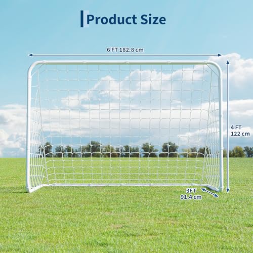 GarveeLife 6x4 FT Soccer Goals for Backyard, Steel Frame Soccer Net with Ground Stakes, Portable Football Goal, Easy Setup for Training and Competitive Play