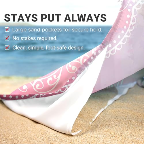 Sunlit Silky Soft Sand Proof Beach Blanket 106"x81" / 85"x72" Sand Proof Mat with Corner Pockets and Mesh Bag for Beach Party, Travel, Camping and Outdoor Music Festival, Mandala - color: Center Mandala-blue Pink, size: 120"x108"