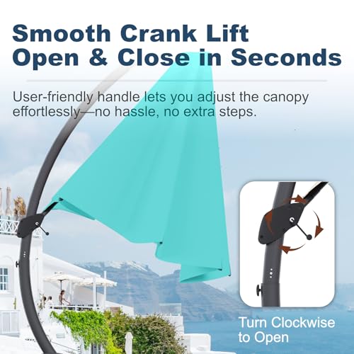 12FT Cantilever Umbrella with Base Large Curvy Outdoor Aluminum Offset Umbrella w/ 360° Rotation, UV Resistant Canopy for Patio, Garden, Backyard, Turquoise Blue - color: Turquoise Blue, size: 12FT