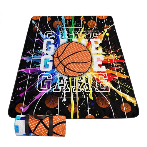 Outdoor Picnic Blanket Portable Ultrasonic Waterproof Picnic Cartoon Basketball Printed Camping Beach Mat for Sand and Wet Grass Hiking (Cartoon Basketball S - color: Cartoon Basketball, size: Standard - 59"x78"