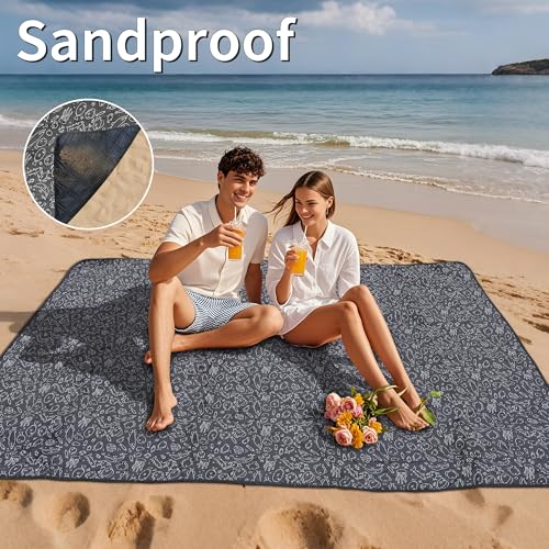 Outdoor Picnic Blanket Black Fish 80"x80" Large Sandproof Beach Blanket Waterproof Picnic Blankets Foldable for Caming, Beach, Outdoor Activities. - color: W-black Fish, size: 80"x80"