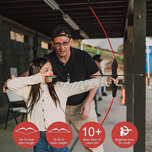 Dostyle 44" Bow and Arrow Set for Kids Children Outdoor Youth Recurve Bow Junior Archery Training for Kids Teams Game Gift - color: Red