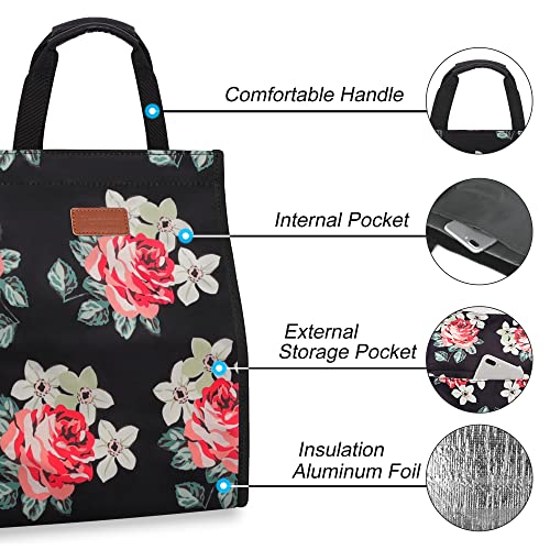 Lunch Bags for Women Insulated Reusable Lunch Tote with Internal Pocket, Lunch Tote bag for Work (Flower) - color: Flower, size: 1 pack